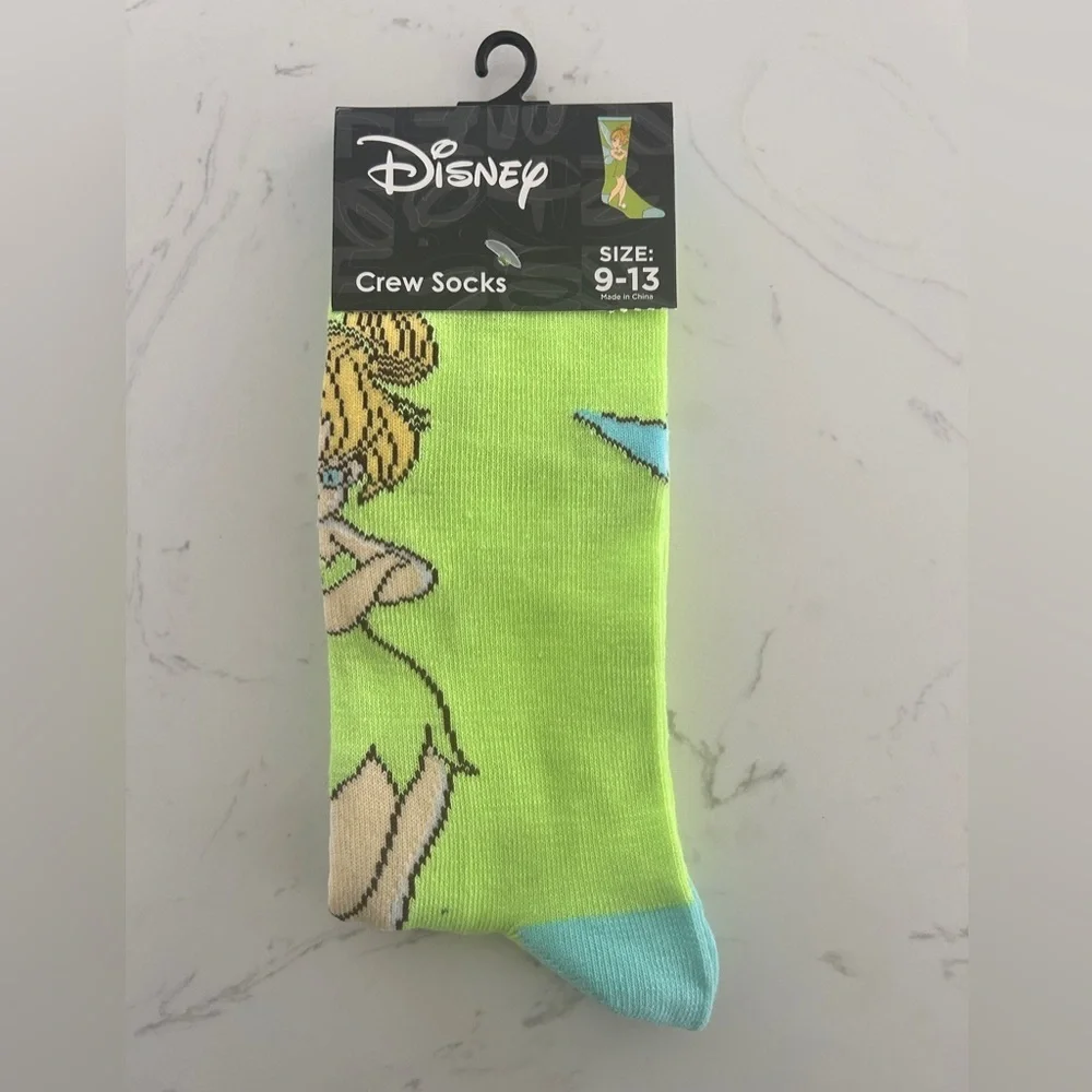 Disney Tinker Bell Crew Socks - Size 9-13, Unisex - NWT